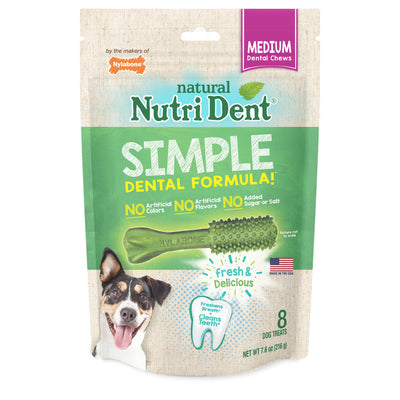 Nylabone Nutri Dent SIMPLE Natural Dental Fresh Breath Flavored Chew Treats Medium 8 count