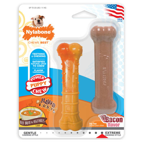 Nylabone Puppy Power Tough Chew Toy Bone Twin Pack - Dog