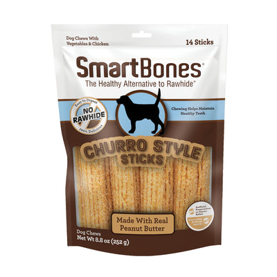 SmartBones Churro Style Sticks Dog Treat Churro & Peanut Butter Large, 14 pk 892383006386