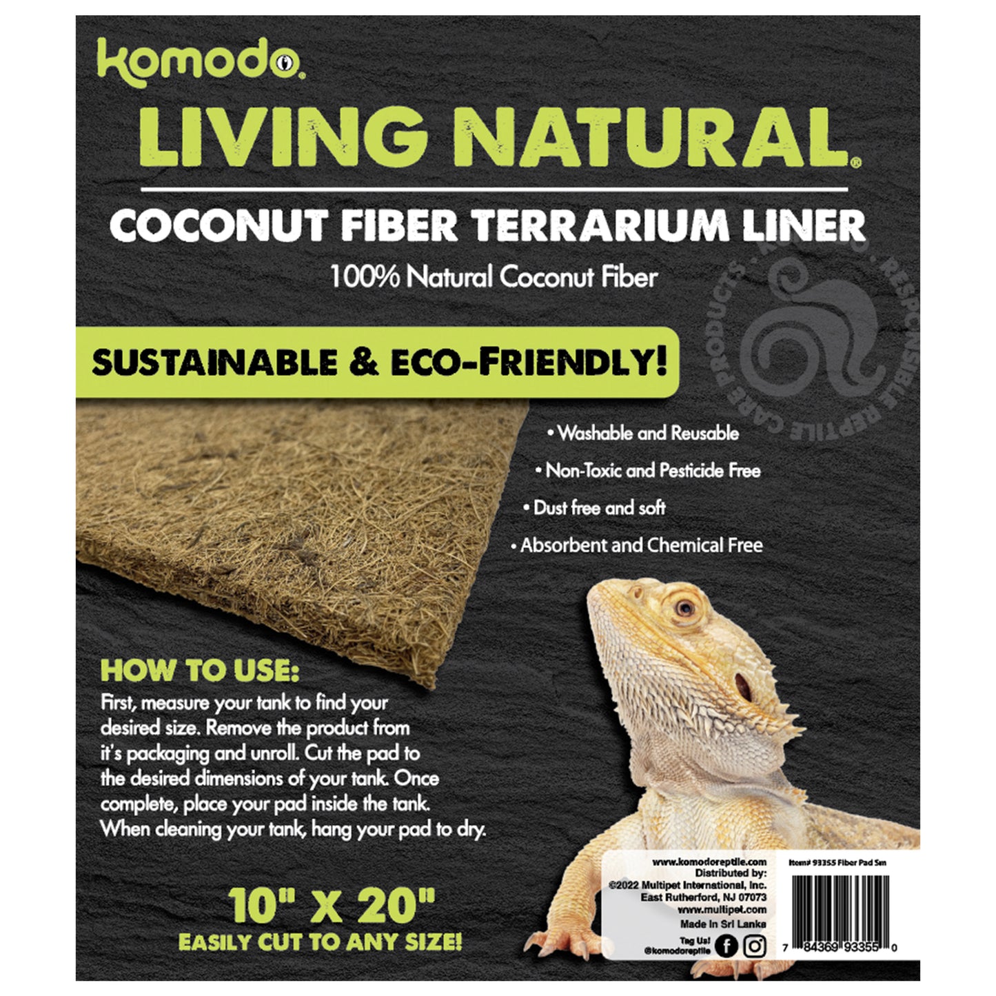 Komodo Living Natural Coconut Fiber Terrarium Liner 10In X 20 in 784369933550