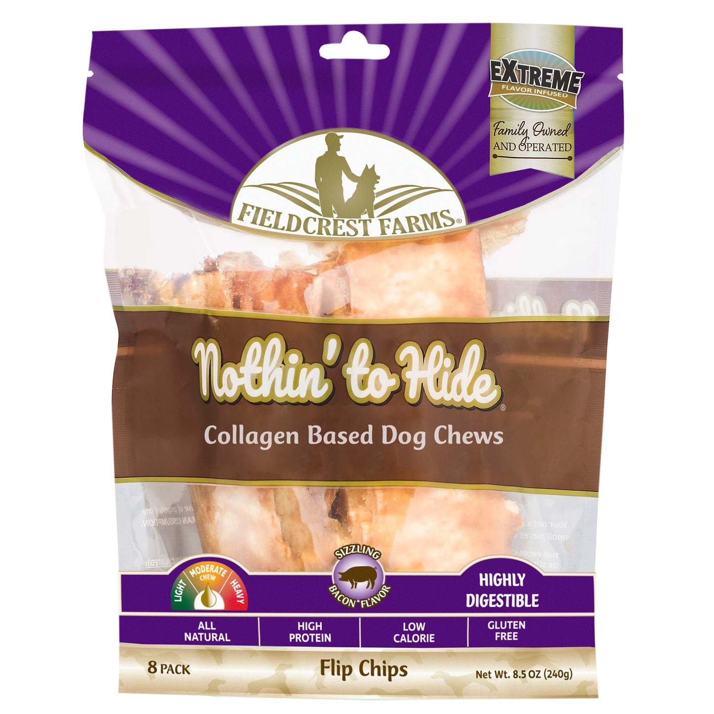 Fieldcrest Farms Nothin' To Hide Flip Chips Dog Treat Bacon 8 pk 810002633386