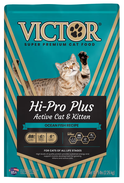 Victor Super Premium Dog Food Hi-Pro Plus Active Cat & Kitten Dry Cat Food Ocean Fish 5 lb 854524005832