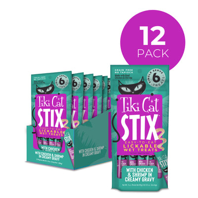 Tiki Cat Stix Lickable Wet Cat Treat Pouch Chicken & Shrimp 12ea/3 oz 693804110060