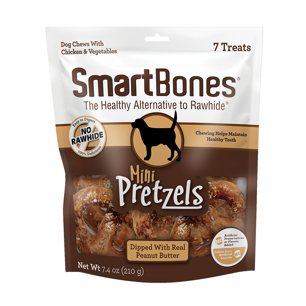 SmartBones Pretzels Dog Chews Peanut Butter Mini, 7 pk 892383007581