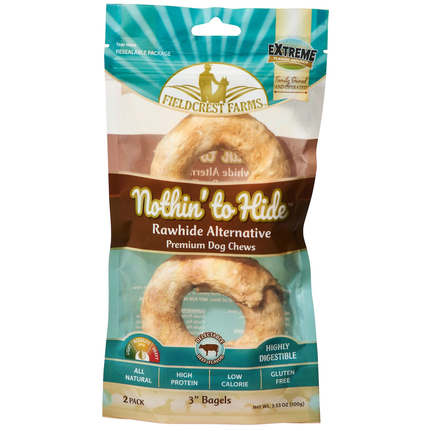 Fieldcrest Farms Nothin' to Hide Bagels Dog Treat Beef 3 in, 2 pk 810002631580