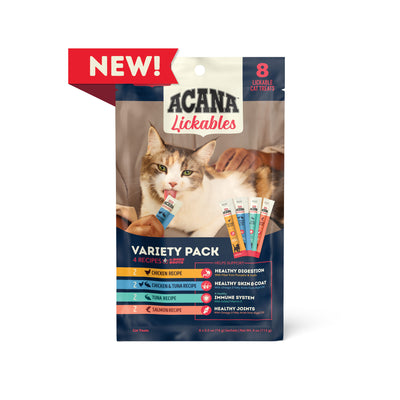 Acana Lickables Cat Treats Variety Pack Variety Pack (Chicken, Chicken & Tuna, Tuna, Salmon) 4 oz, 8 pk 064992725754