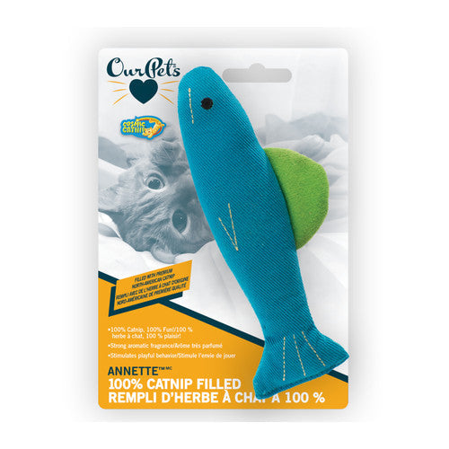 OurPets 100% Catnip Filled Fish āAnnetteā Cat Toy Blue