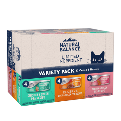 Natural Balance Pet Foods Limited Ingredient Pate Canned Cat Food Variety Pack (Chicken, Reserve Duck, Salmon 5.5 oz 723633006750
