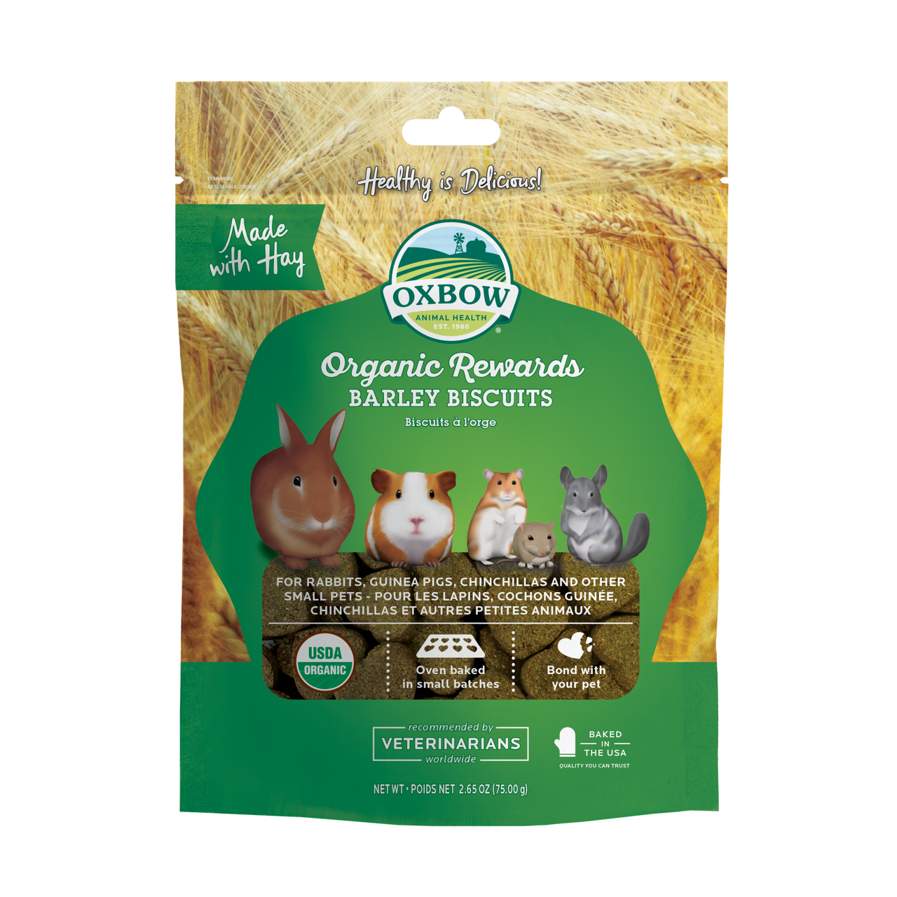 Oxbow Animal Health Organic Rewards Barley Biscuits Small Animal Treat 2.65oz