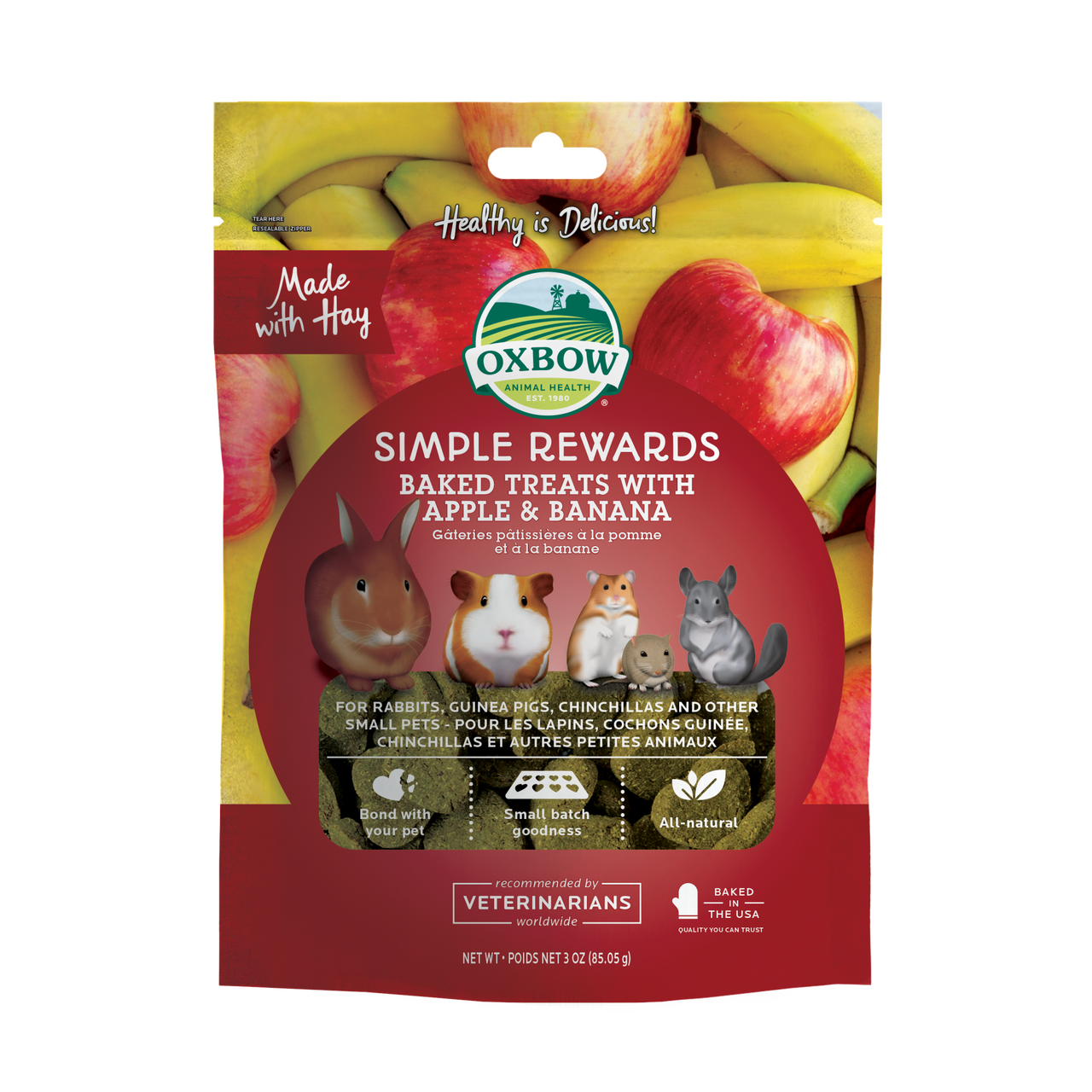 Oxbow Animal Health Simple Rewards Baked Small Animal Treats w/Apple & Banana 3oz