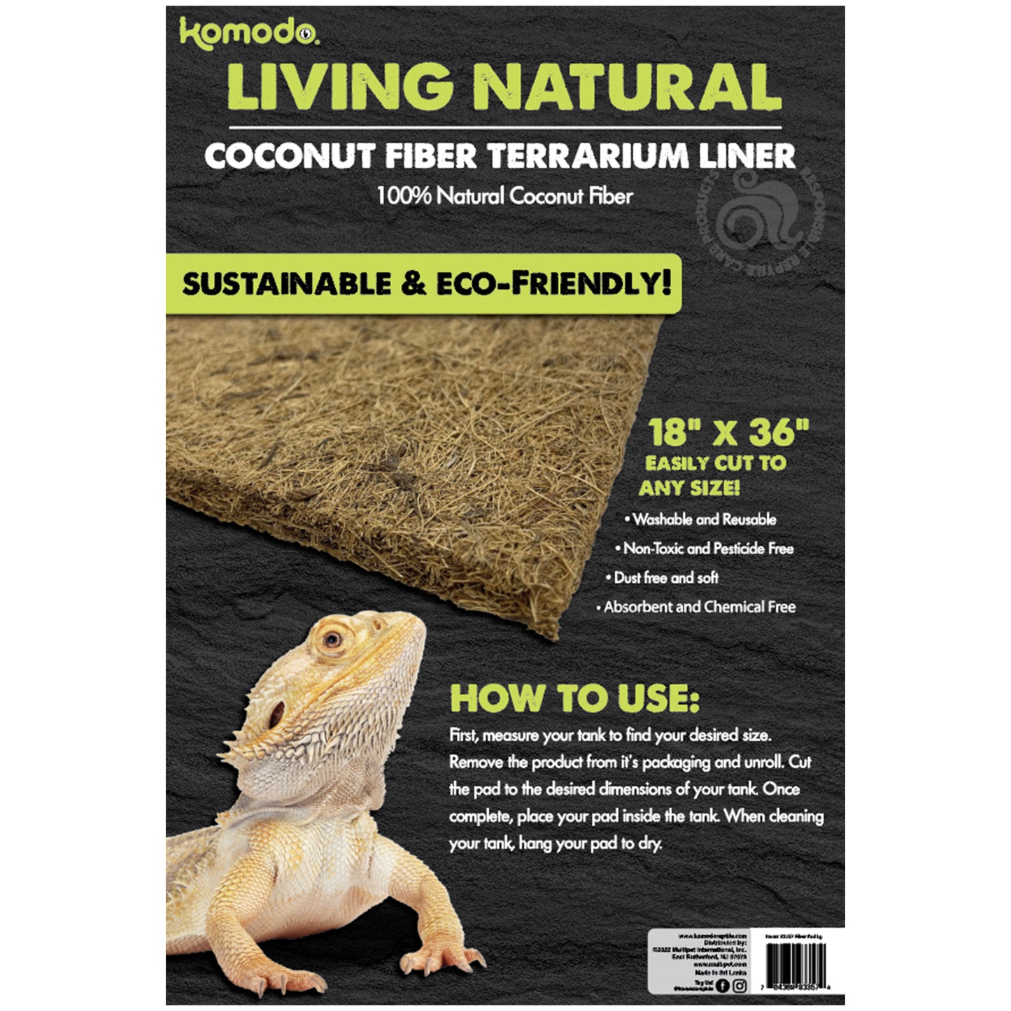 Komodo Living Natural Coconut Fiber Terrarium Liner 18In X 36 in 784369933574