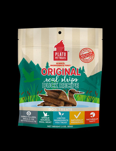 Plato Original Real Strips Duck Dog Treat Recipe 3oz {L + 1x} 595108