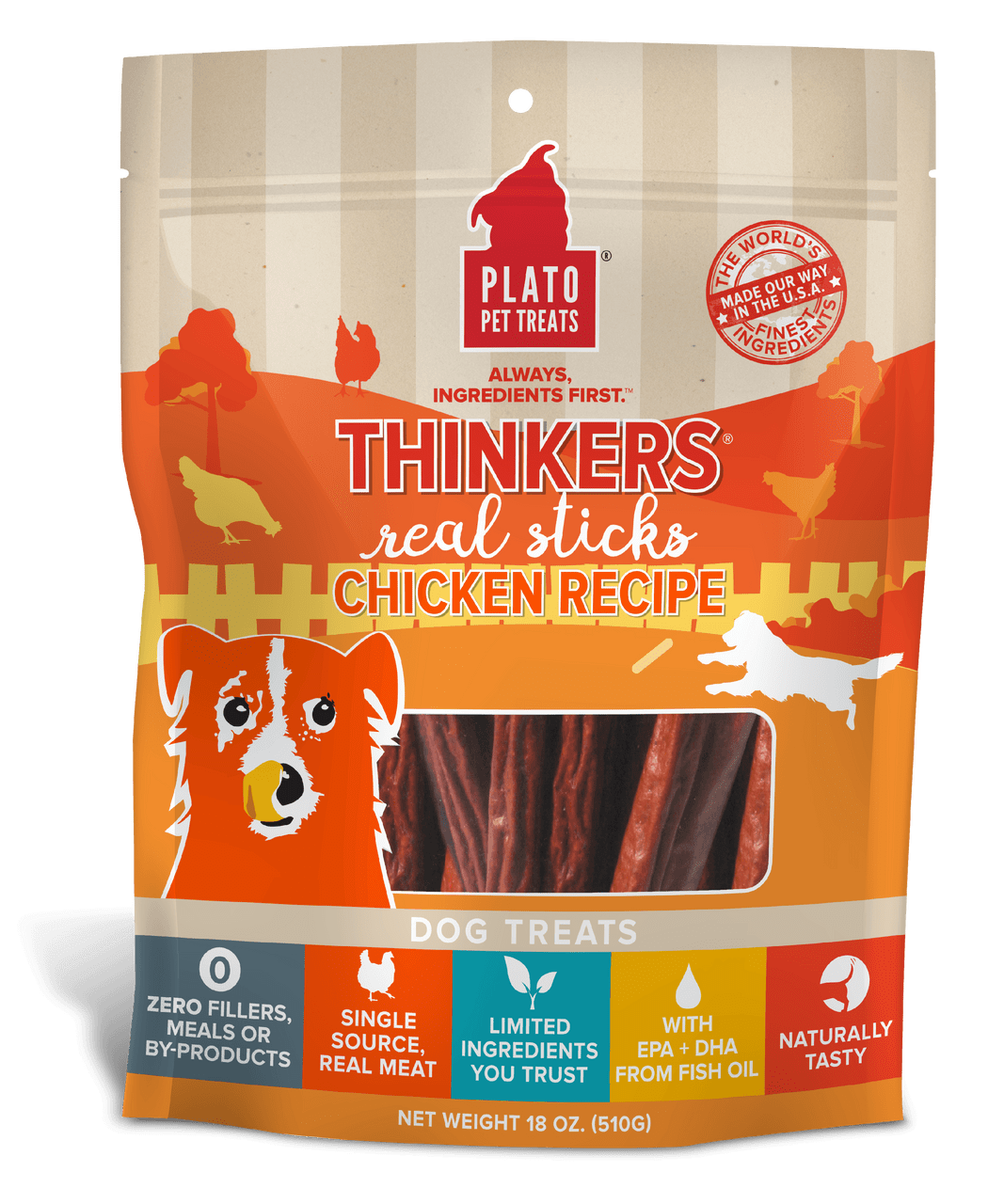 Plato Thinkers Chicken Dog Treat 18oz {L+1x} 595095 850002221565