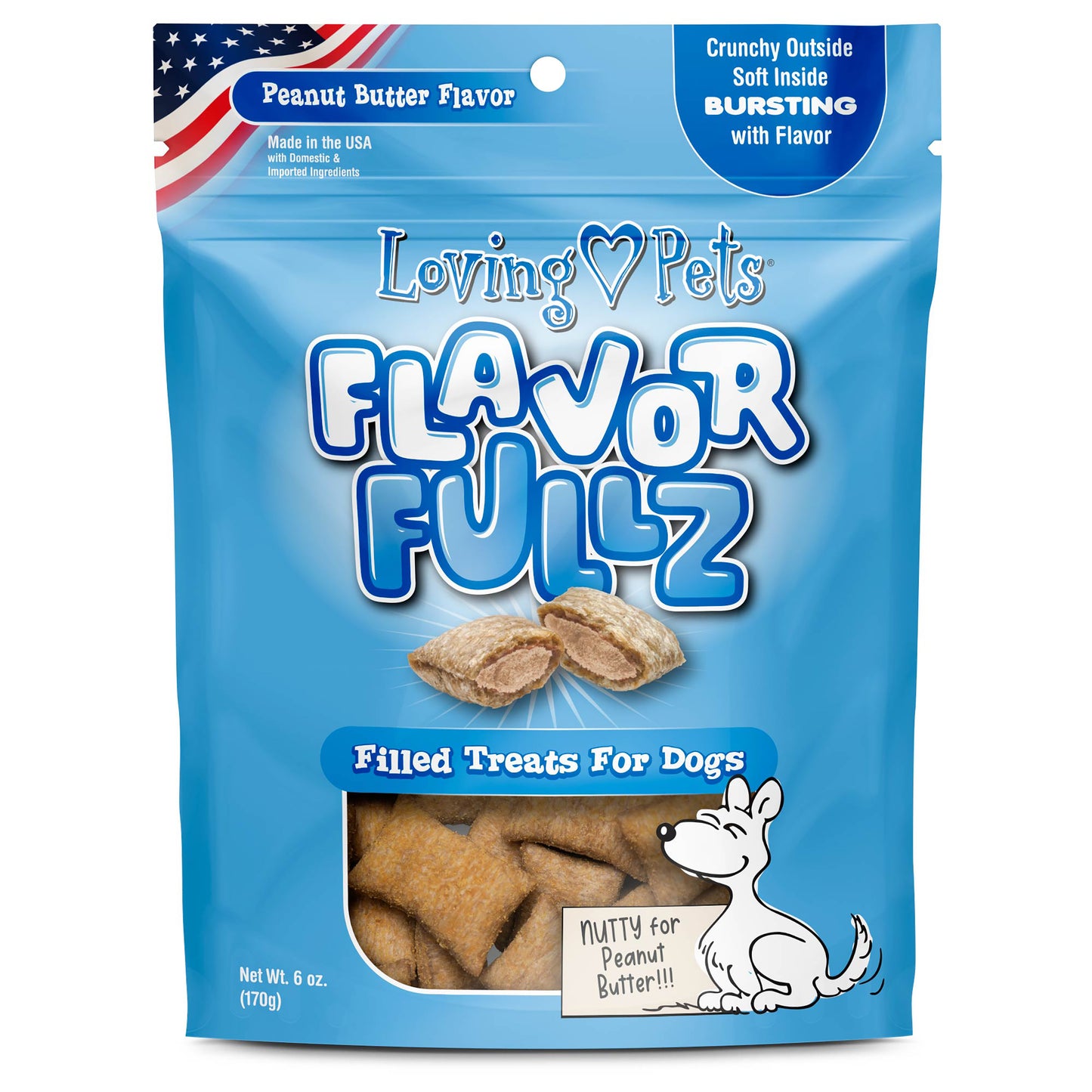 Loving Pets Flavorfullz Filled Dog Treats Peanut Butter 6 oz 842982052338