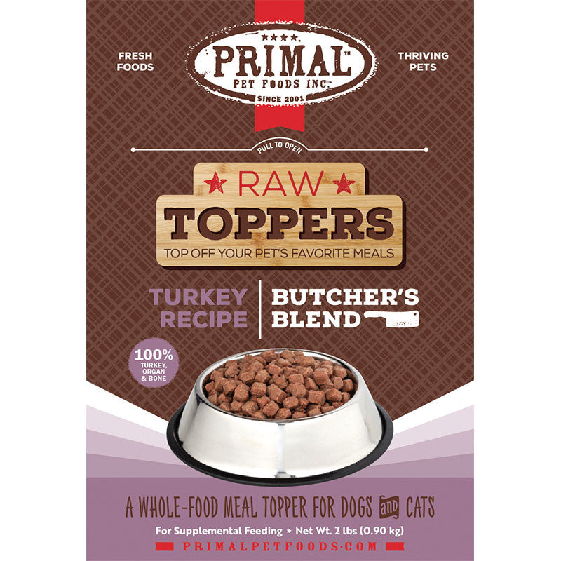 Primal Dog Cat Frozen Butcher's Blend Topper Turkey 2lb 850016300058