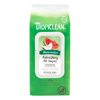 TropiClean Watermelon 2-in-1 Refreshing Pet Wipes 100 ct 645095006898