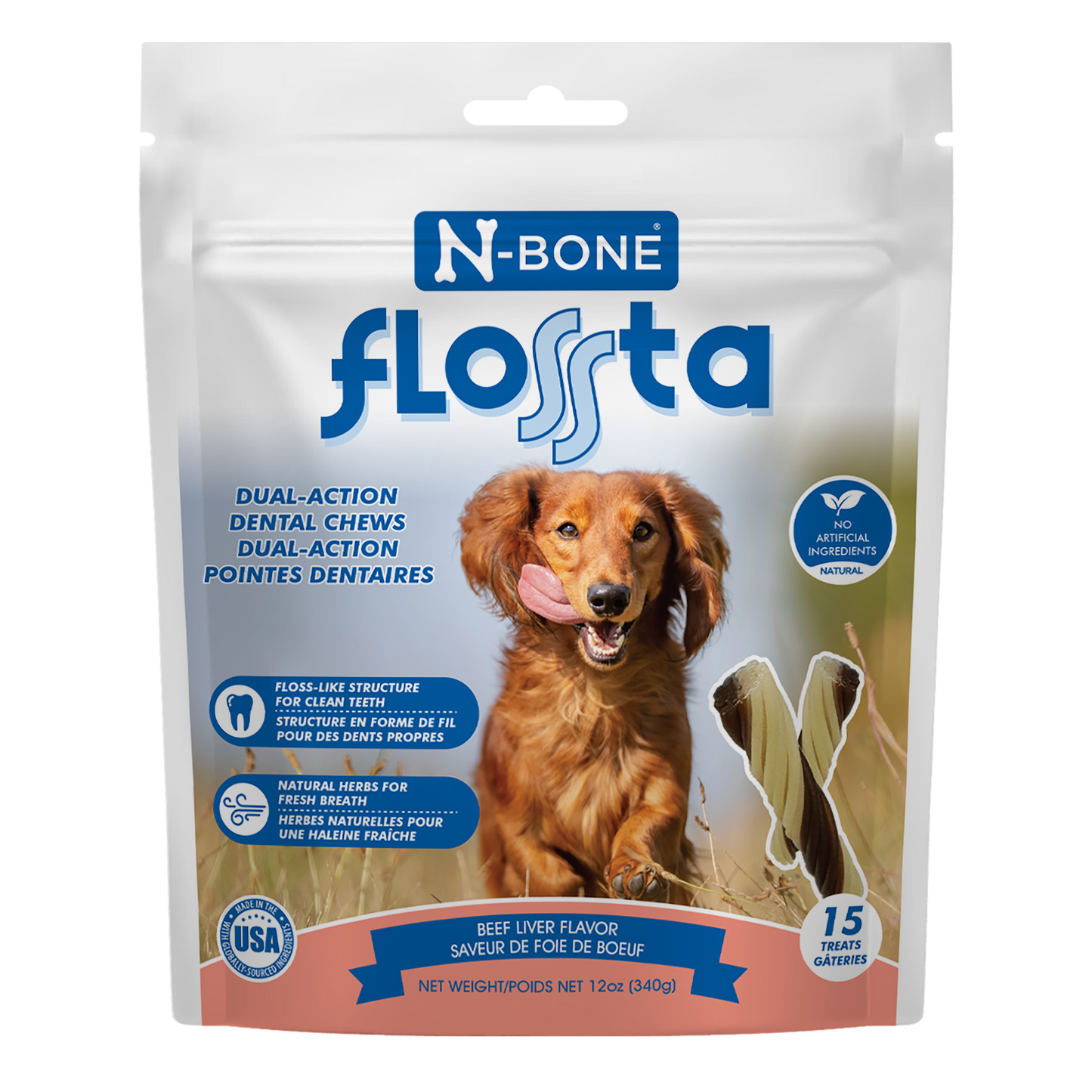 N-Bone Flossta Dual Action Dog Dental Chew Beef Liver 15 ct, 12 oz 657546802454