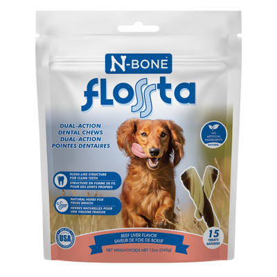 N-Bone Flossta Dual Action Dog Dental Chew Beef Liver 15 ct, 12 oz 657546802454