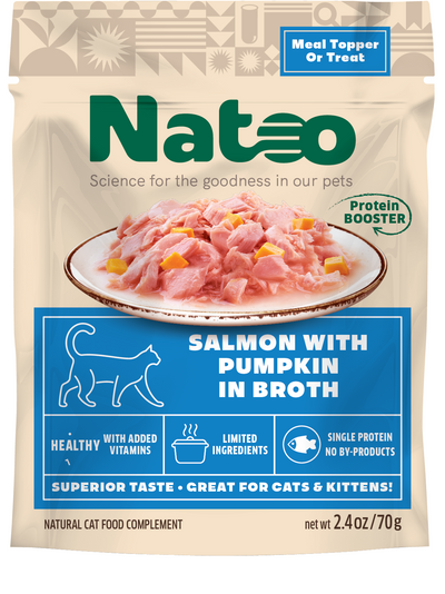 Natoo Meal Topper for Cats Salmon w/Pumpkin in Broth 20ea/2.4 oz 850039634239