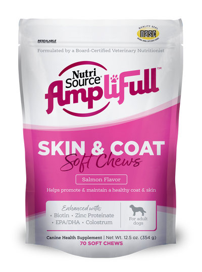 NutriSource AmpliFull Skin and Coat Soft Chews Dogs Supplement Salmon 70 ct 073893860020