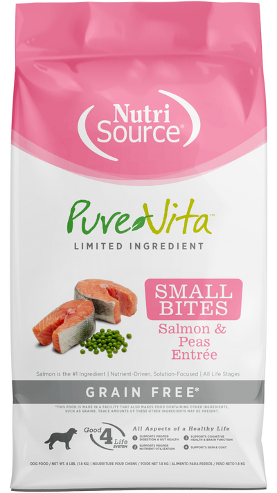 NutriSource PureVita LID Grain Free Small Bites Dry Dog Food Salmon & Peas 4 lb 073893177111