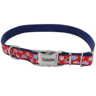 Ribbon Adjustable Nylon Dog Collar with Metal Buckle Red 5/8 in x 12 - 18