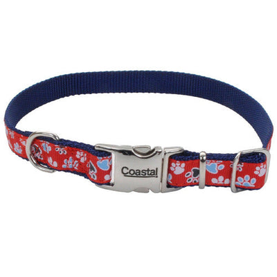 Ribbon Adjustable Nylon Dog Collar with Metal Buckle Red 5/8 in x 8 - 12
