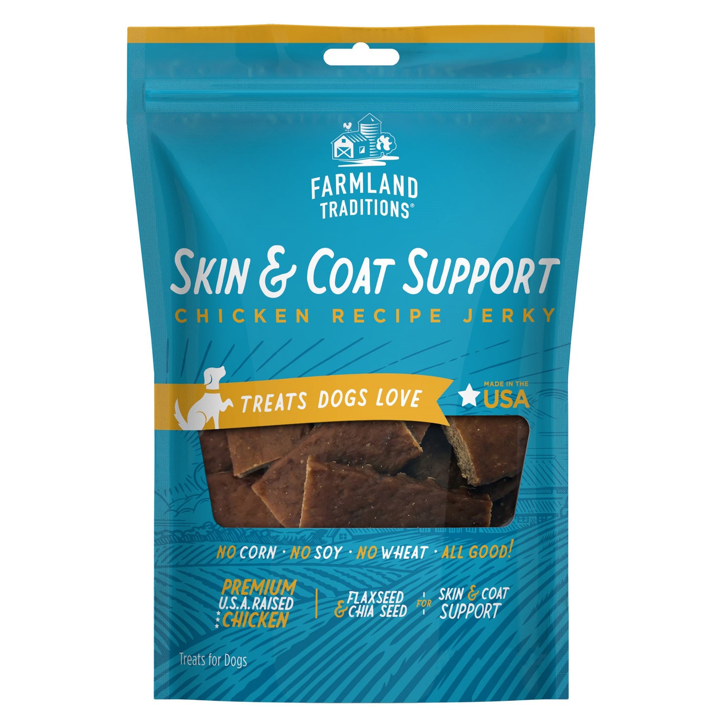 Farmland Traditions Simple Snacks Skin & Coat Support Jerky Dog Treats Chicken 14 oz 884713003059