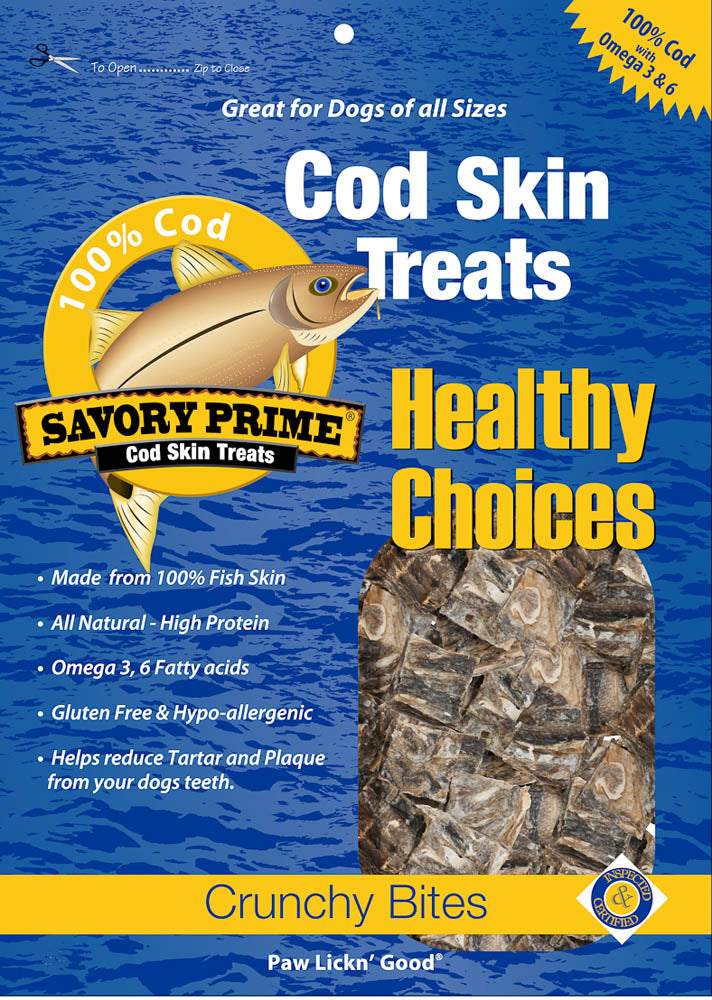 Savory Prime Cod Skin Crunchy Bites Dog Treats 16 oz 810359610160