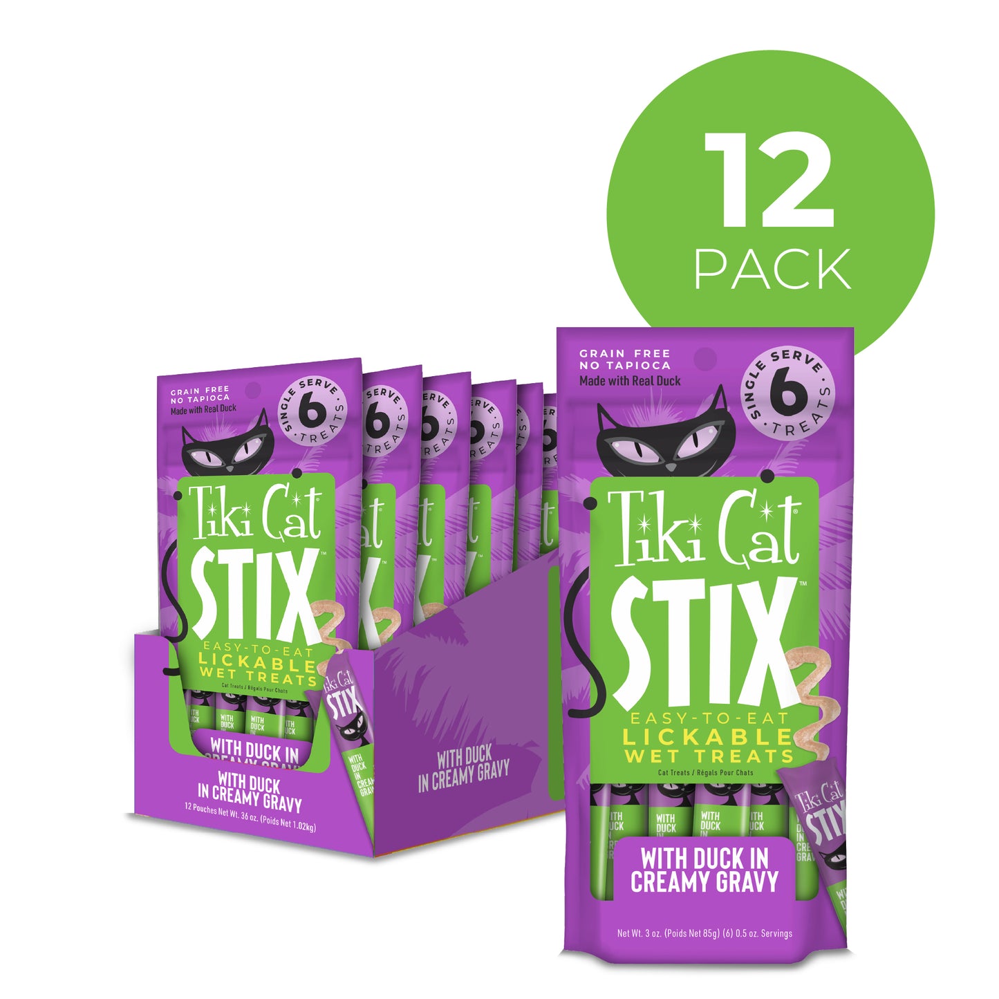 Tiki Cat Stix Lickable Wet Cat Treat Pouch Duck 12ea/3 oz 693804110046