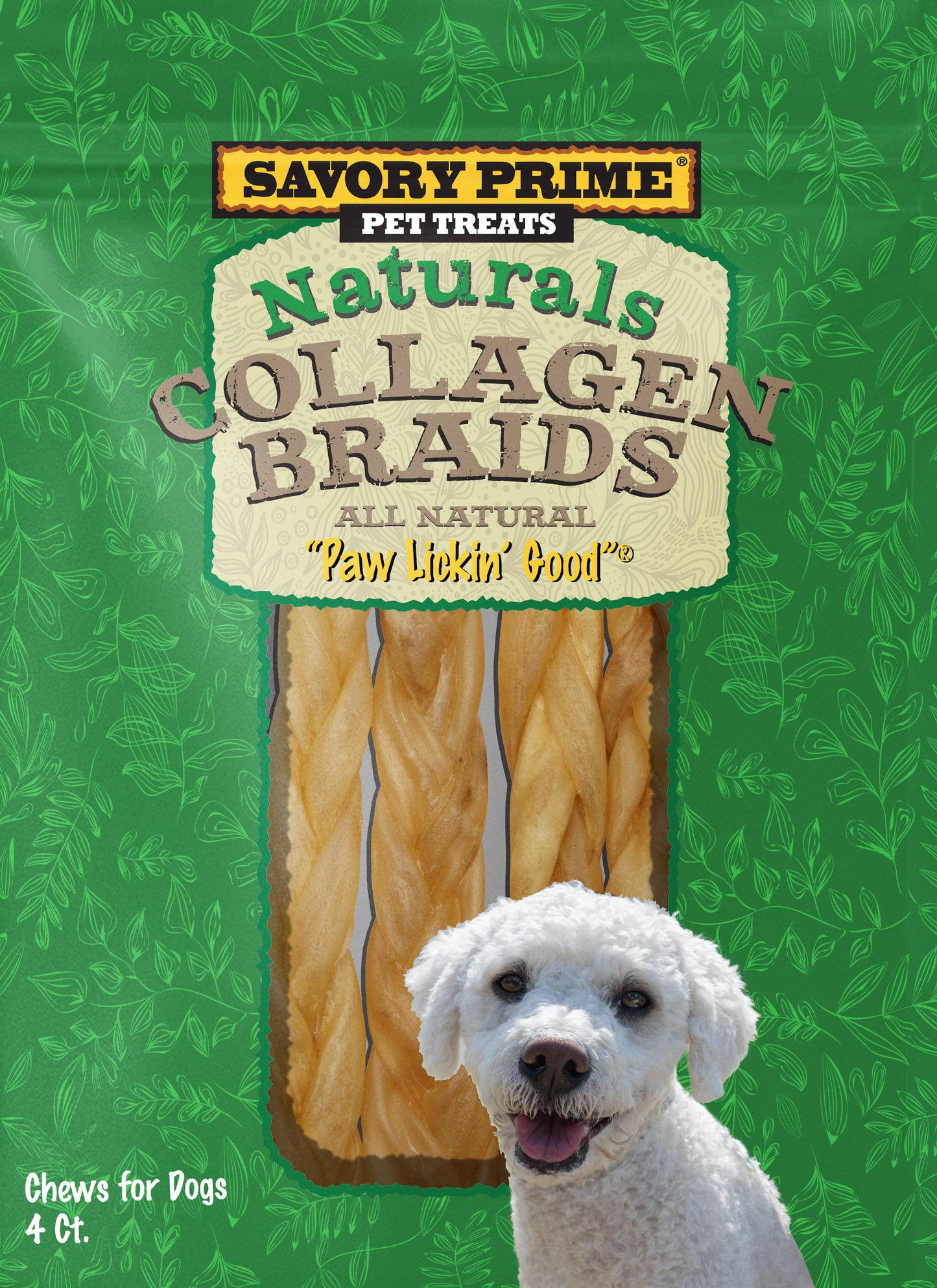 Savory Prime Naturals Collagen Braids Dog Chews 6 in, 4 ct 810359003290