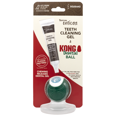TropiClean Enticers Teeth Cleaning Gel & KONG Dental Ball Beef Brisket 1 oz, Medium 645095005884