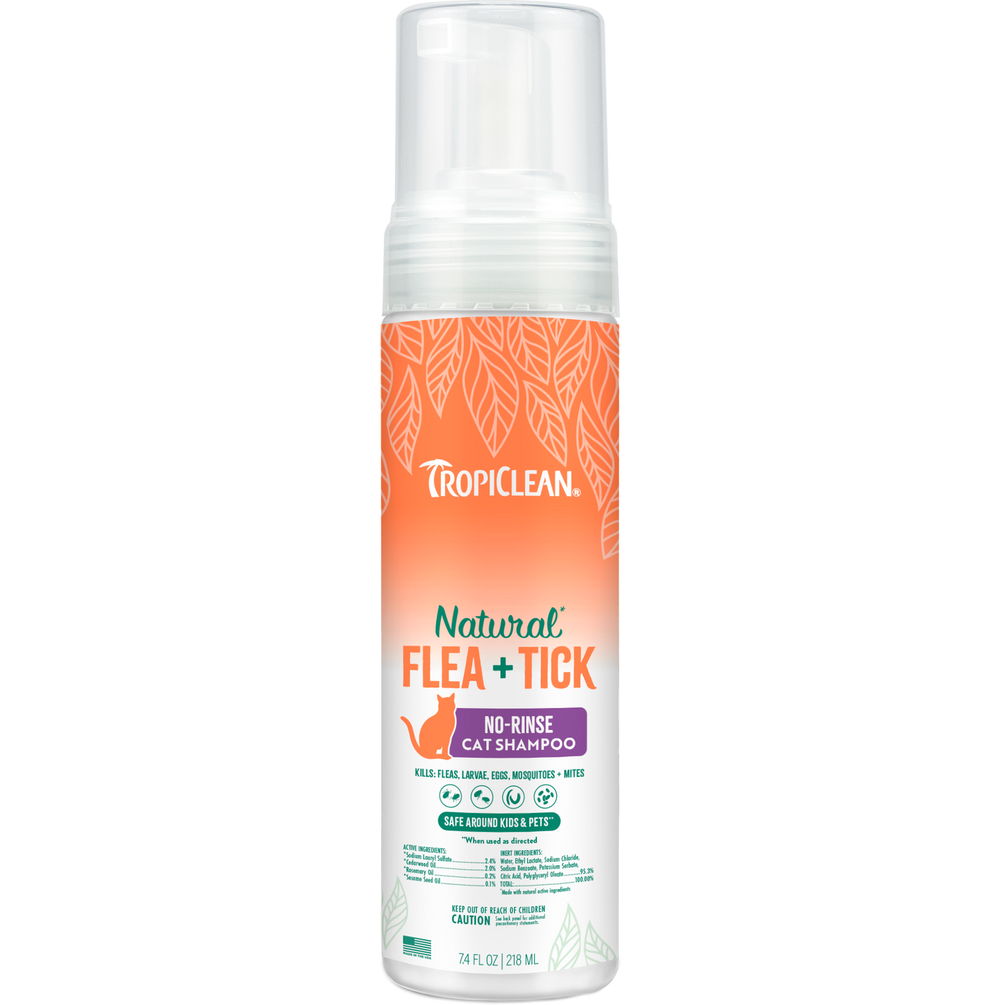 TropiClean Natural Flea & Tick No Rinse Shampoo for Cats 7.4 oz 645095007437