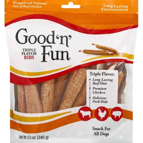Salix Good N Fun Triple Flavor Rawhide Ribs 12 oz - Dog