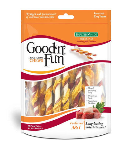 Salix Good ’N’ Fun Triple Flavor Twists Dog Treats Beef Pork & Chicken 5.4 oz 22pk