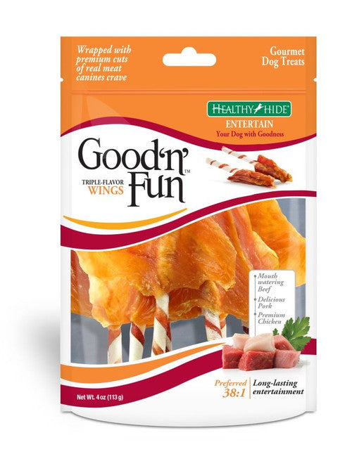 Salix Good āNā Fun Triple Flavor Wings Dog Treats Beef Pork & Chicken 4 oz