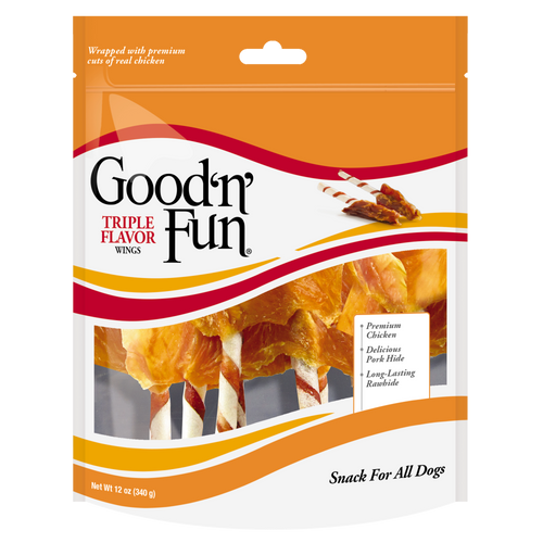 Salix Good ’N’ Fun Triple Flavor Wings Dog Treats Chicken Pork & Rawhide 12oz