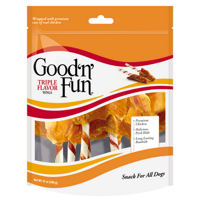 Salix Good ’N’ Fun Triple Flavor Wings Dog Treats Chicken Pork & Rawhide 12oz