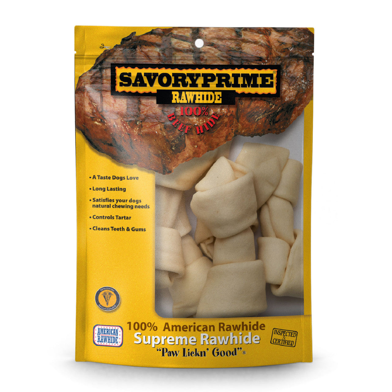 Savory Prime Supreme Knotted Rawhide Bones Bagged Natural 6-7 in 6 pk