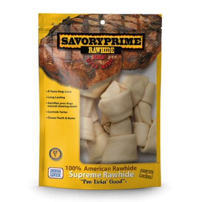 Savory Prime Supreme Knotted Rawhide Bones Bagged Natural 6 - 7 in 6 pk - Dog