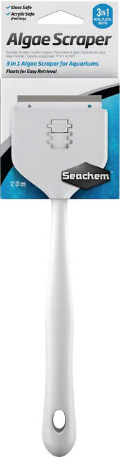 Seachem 3 - in - 1 Algae Scraper for Glass and Acrylic Aquariums 12 in - Aquarium