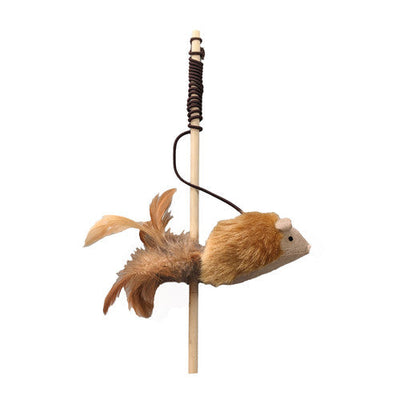 Spot Squeakeeez Mouse Teaser Wand Cat Toy Assorted Tan/Brown 14in