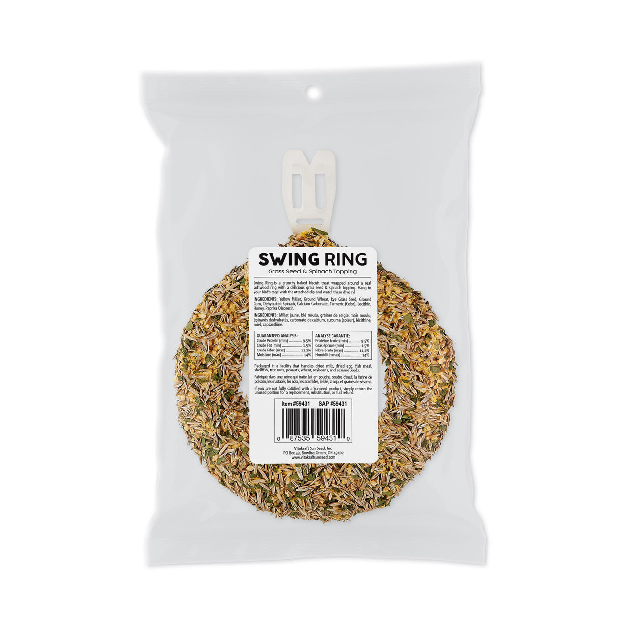 Sun Seed Grass Seed & Spinach Swing Ring Bird Treat 2.11 oz