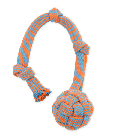 Mammoth Pet Products EXTRA Flossy Webbing Ball w/Fling Handle Dog Toy Orange/Blue Small, 16 in 746772254004