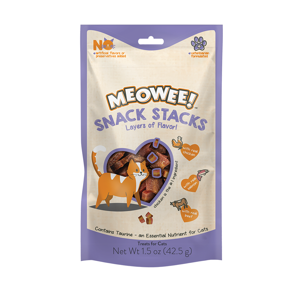 Meowee! Snack Stacks Cat Treat Real Chicken, Real Salmon & Real Beef 1.5 oz 615650000722