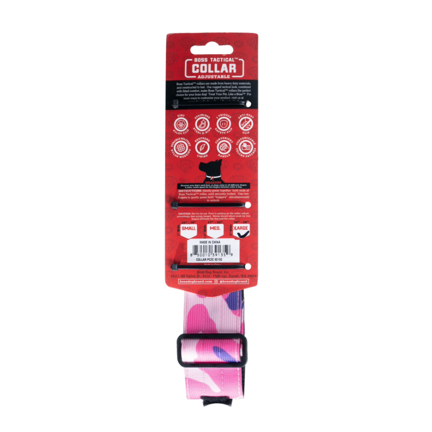 Boss Dog Tactical Adjustable Dog Collar Pink Camo X-Large, 20-28 in 850010391359