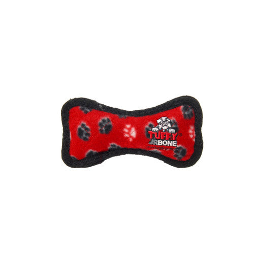 Tuffy Jr Bone Durable Dog Toy Red Paw 6.2in