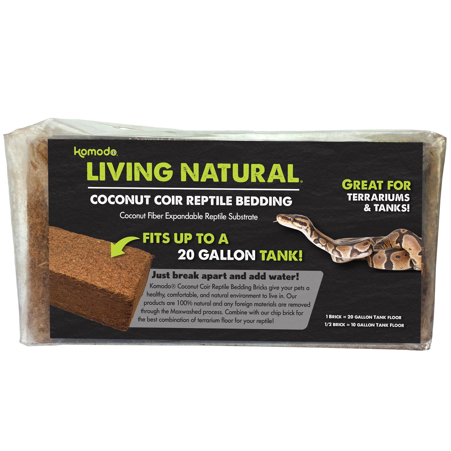 Komodo Living Natural Coconut Coir Reptile Bedding Brick 1 pk 784369933505