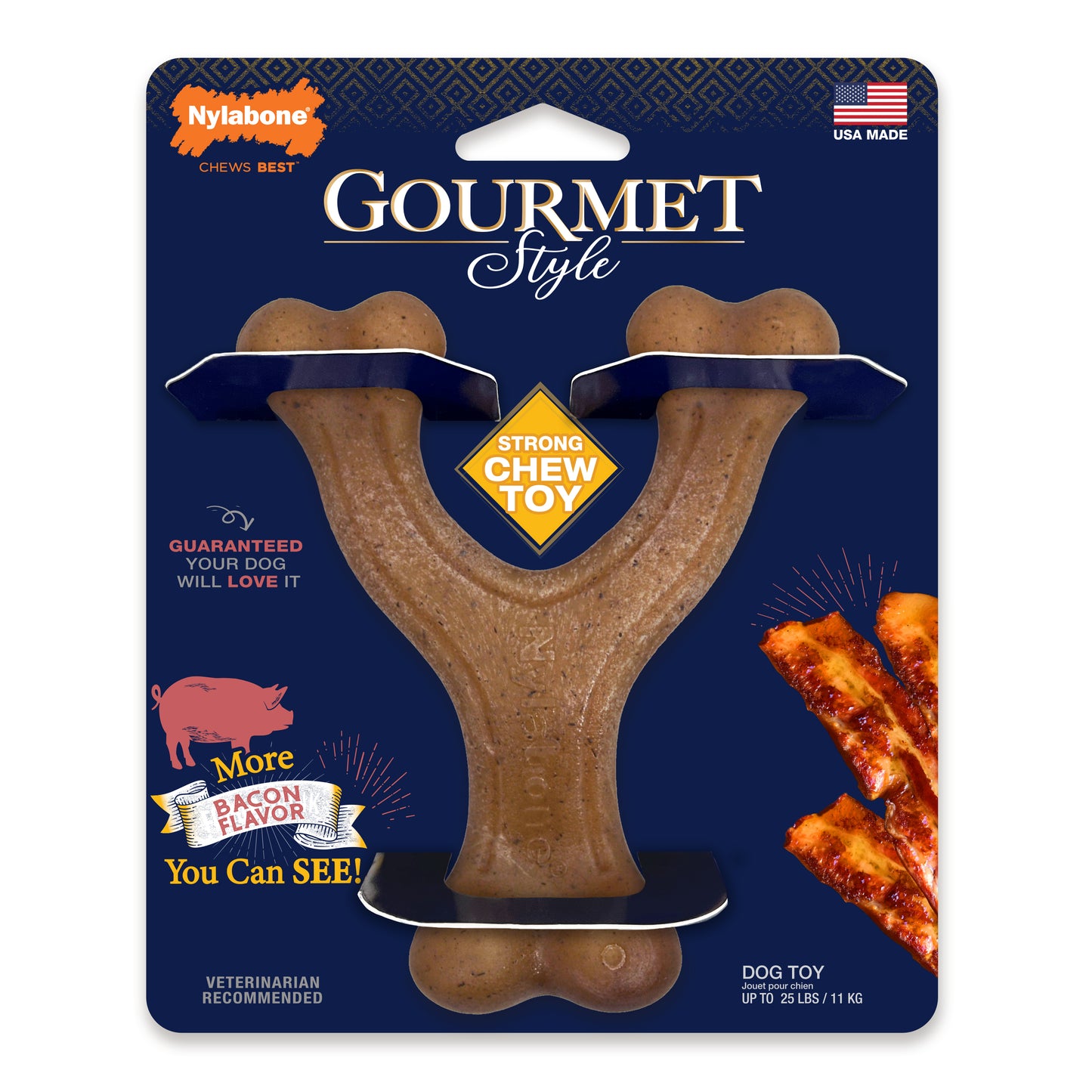 Nylabone Gourmet Style Strong Chew Wishbone Dog Chew Toy Bacon Small/Regular - Up To 25 Ibs. (1 ct) 018214852209