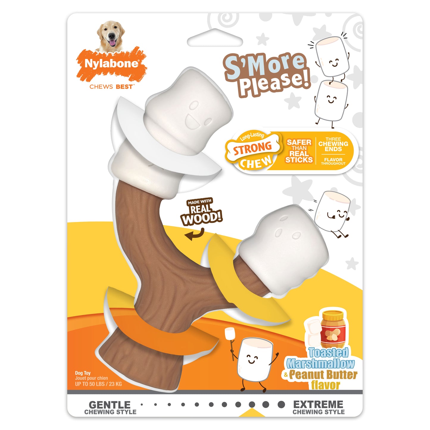 Nylabone Strong Chew Marshmallow Stick Dog Toy Marshmallow & Peanut Butter Large/Giant - Up To 50 Lbs. (1 ct) 018214855583